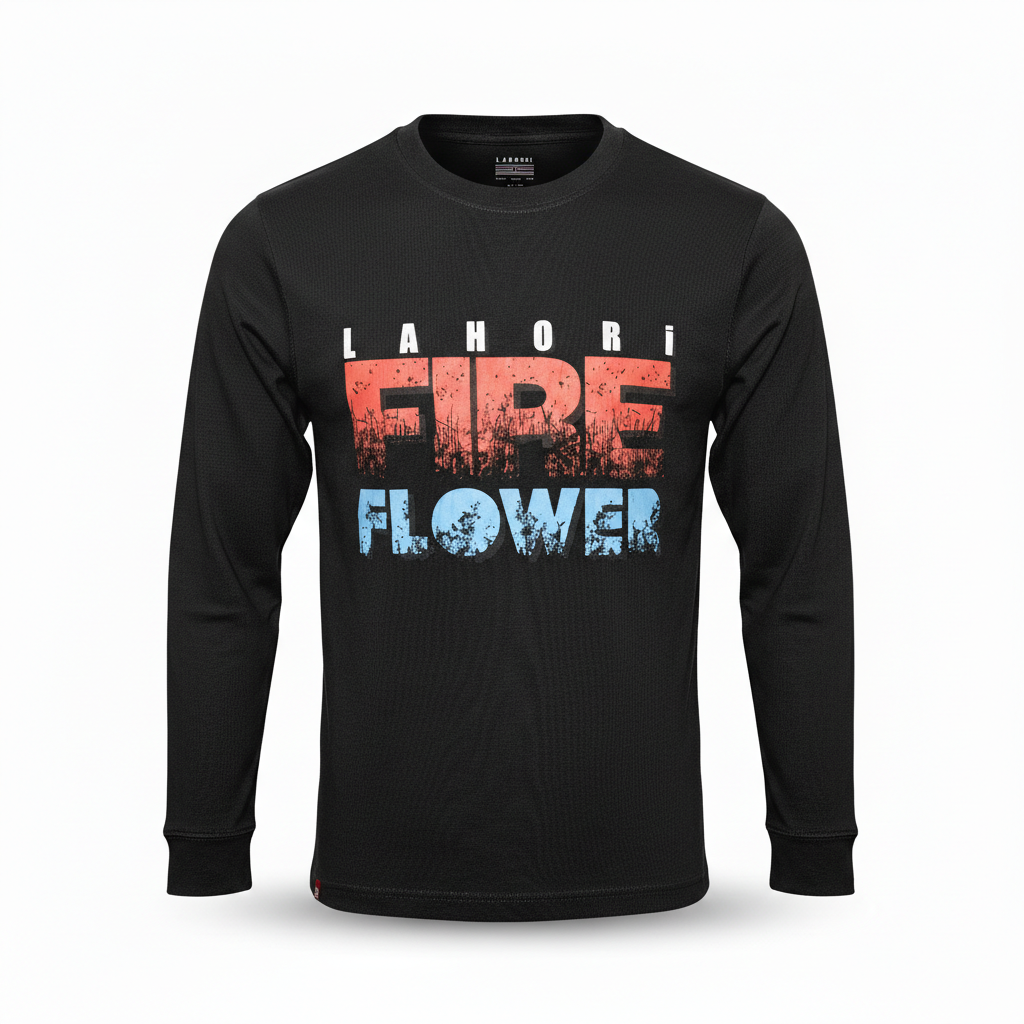 Men’s Fire Flower Heavyweight Long Sleeve T-Shirt – 100% Cotton Workwear Crew Neck