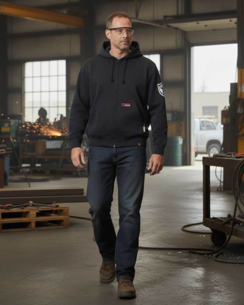 FR Full-Zip Hoodie Sweatshirt – NFPA 2112 Certified | 95% Cotton 5% Spandex Flame Resistant Workwear