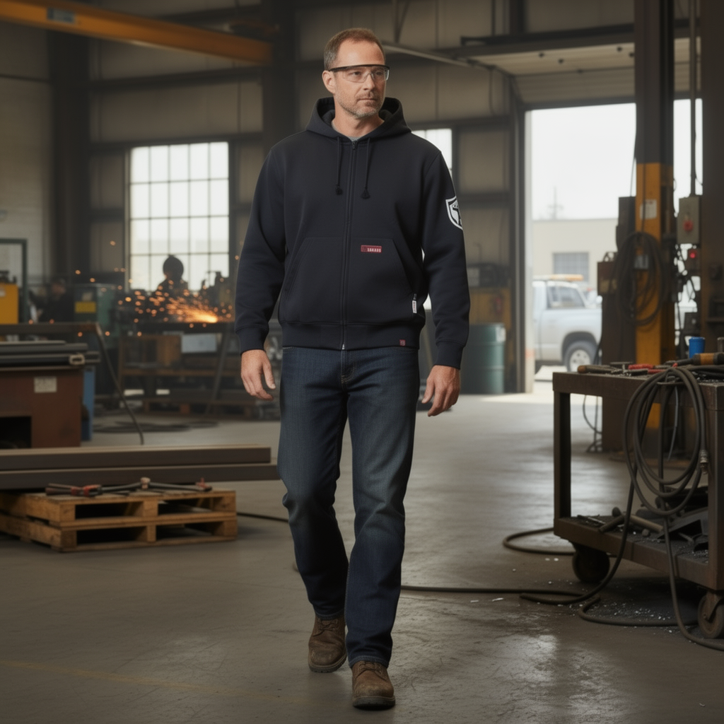FR Full-Zip Hoodie Sweatshirt – NFPA 2112 Certified | 95% Cotton 5% Spandex Flame Resistant Workwear