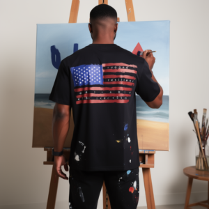 MEN’S AMERICAN FLAG HALF ARM T-SHIRT – 100% COTTON LOOSE FIT WORKWEAR CREW NECK TEE