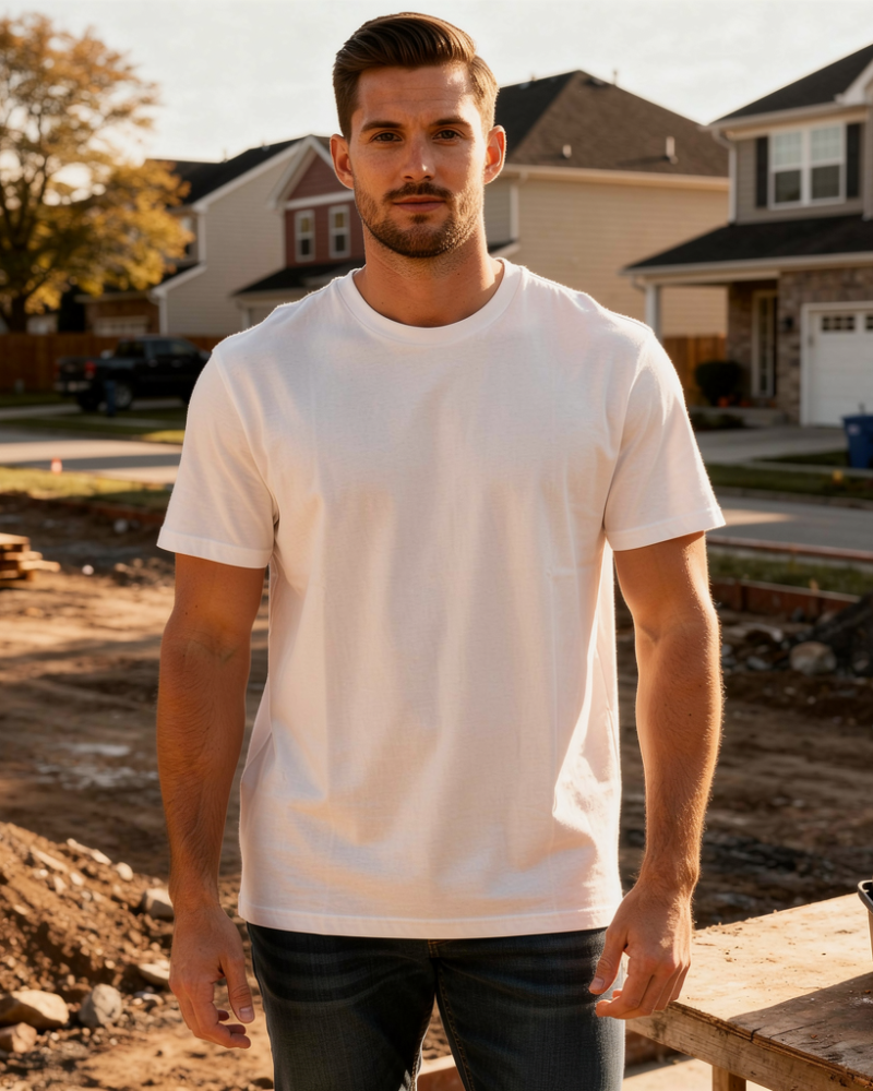 MEN’S PLAIN HALF ARM T-SHIRT – 100% COTTON LOOSE FIT WORKWEAR CREW NECK TEE