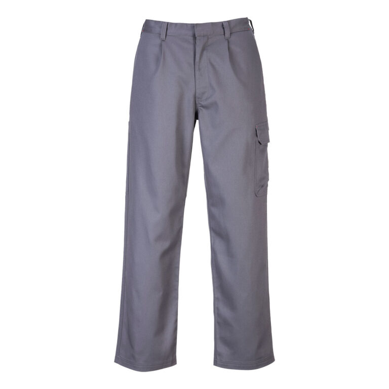 Portwest BZ31 Flame Resistant Cargo Pants in Grey, Tall fit, front view