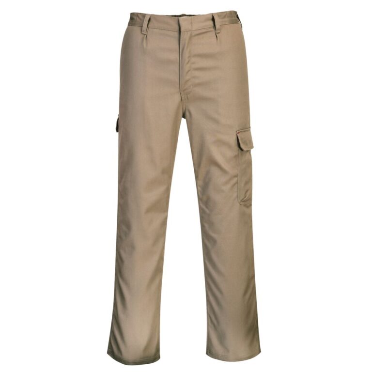 Portwest BZ31 Flame Resistant Cargo Pants in Khaki, Tall fit, front view