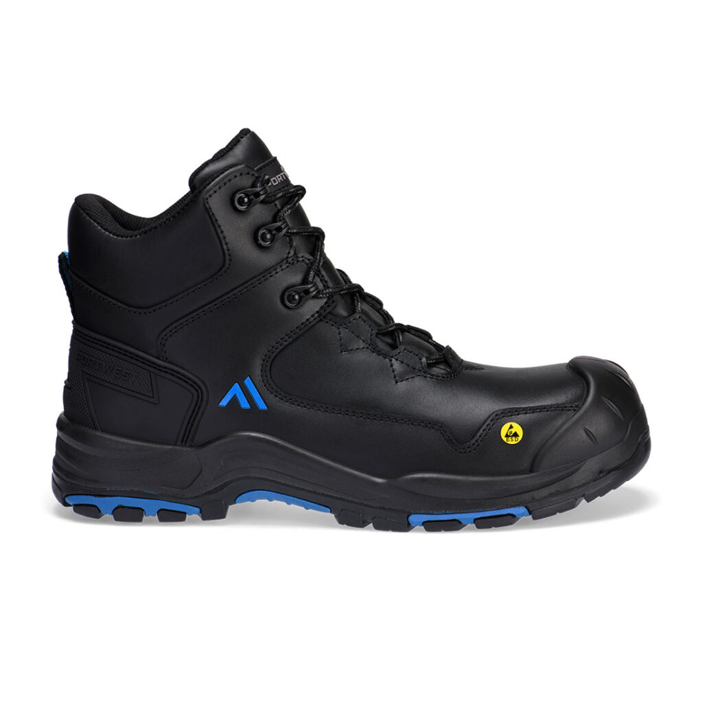 Portwest FC18 Composite Toe Action Leather Mid Boot in Black/Blue, front view