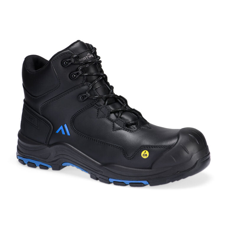 Portwest FC18 Composite Toe Action Leather Mid Boot in Black/Blue, back view