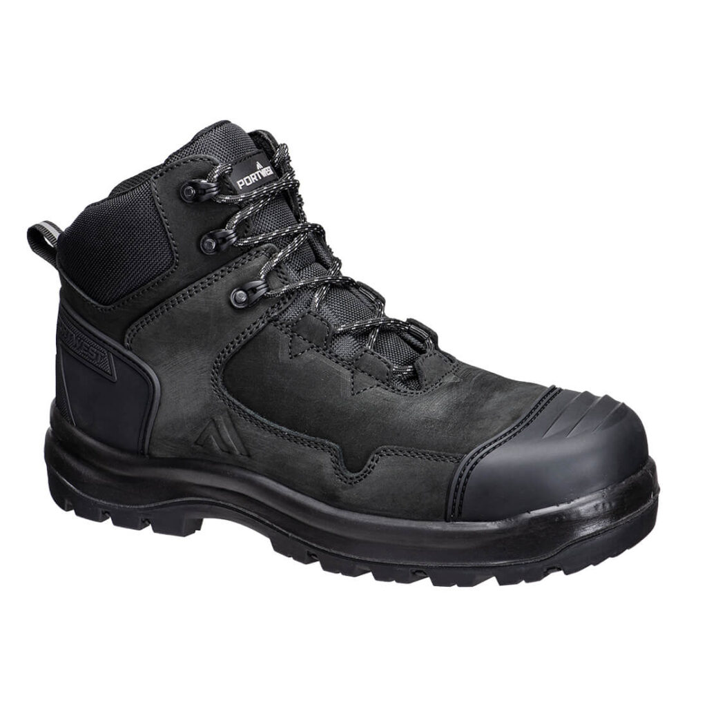 Portwest FD04 Composite Toe Nubuck Leather Mid Boot in Black, front view
