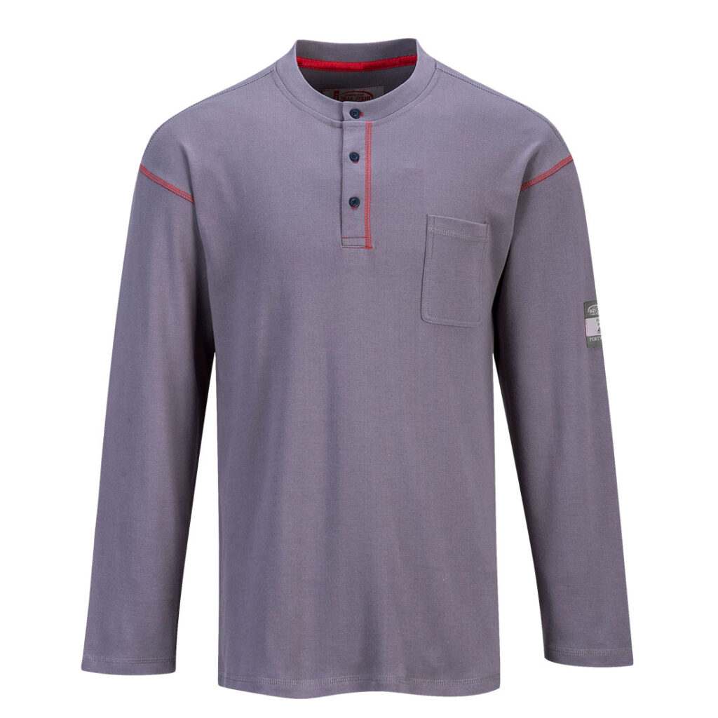 Portwest FR02 Flame Resistant Henley in Grey, front view