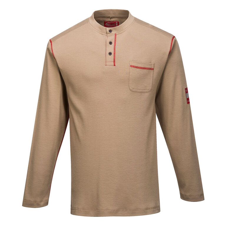 Portwest FR02 Flame Resistant Henley in Khaki, front view