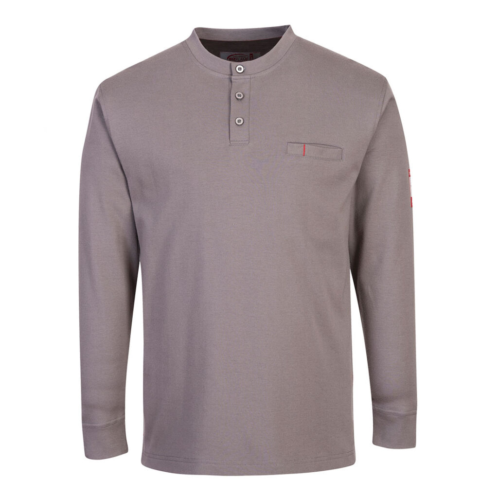 Portwest FR32 Flame Resistant Long Sleeve Henley in Grey, front view
