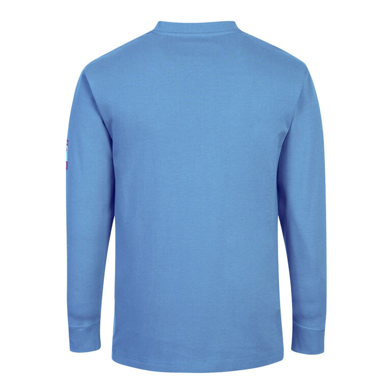 Portwest FR32 Flame Resistant Long Sleeve Henley in Lake Blue, back view