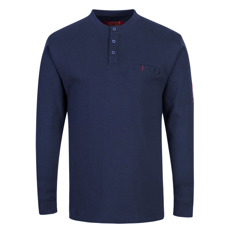 Portwest FR32 Flame Resistant Long Sleeve Henley in Navy, front view