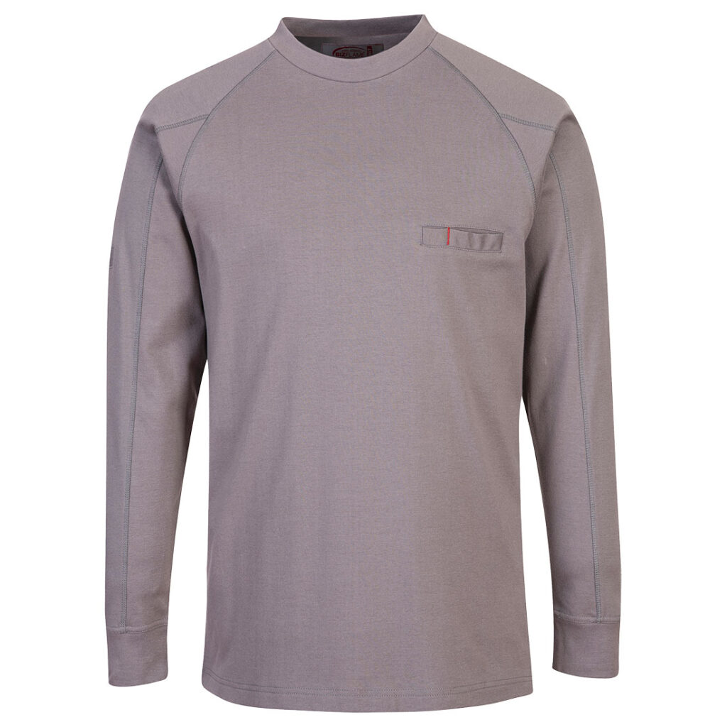 Portwest FR33 Flame Resistant Long Sleeve T-Shirt in Grey, front view