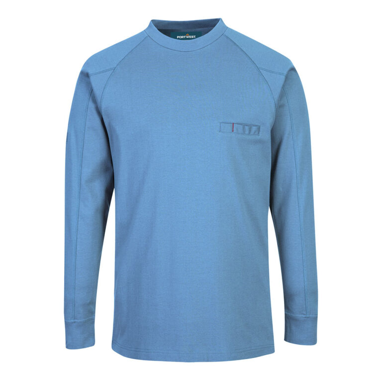 Portwest FR33 Flame Resistant Long Sleeve T-Shirt in Lake Blue, front view