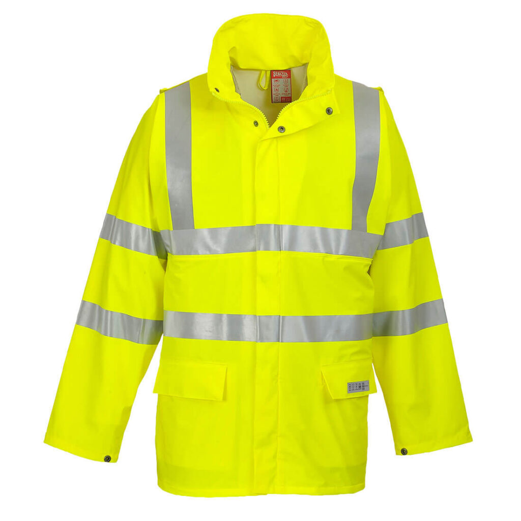 Portwest FR41 Waterproof Hi-Vis Flame Resistant Jacket in Yellow, front view