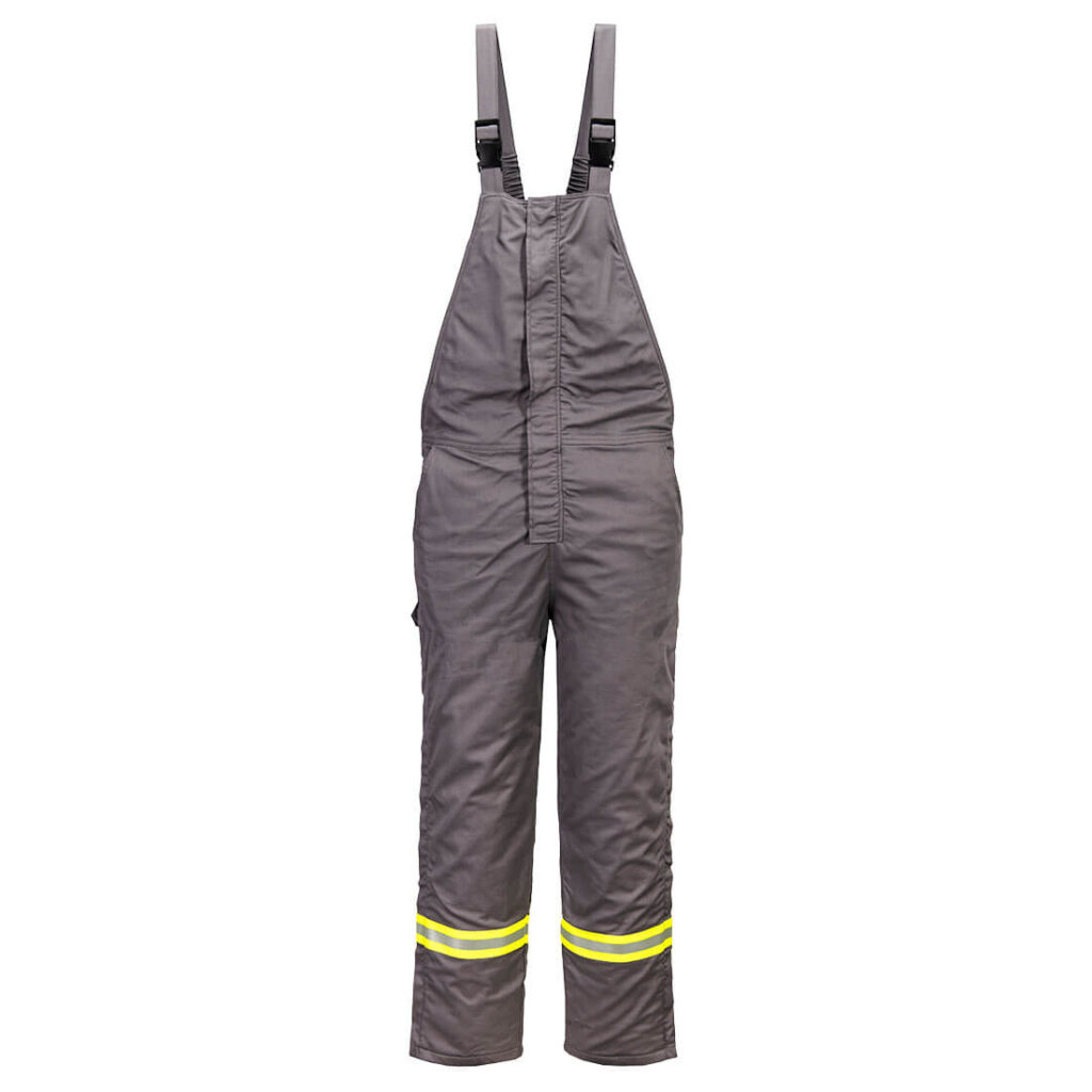 Portwest FR422 Insulated Flame Resistant Bib Overall in Grey, front view