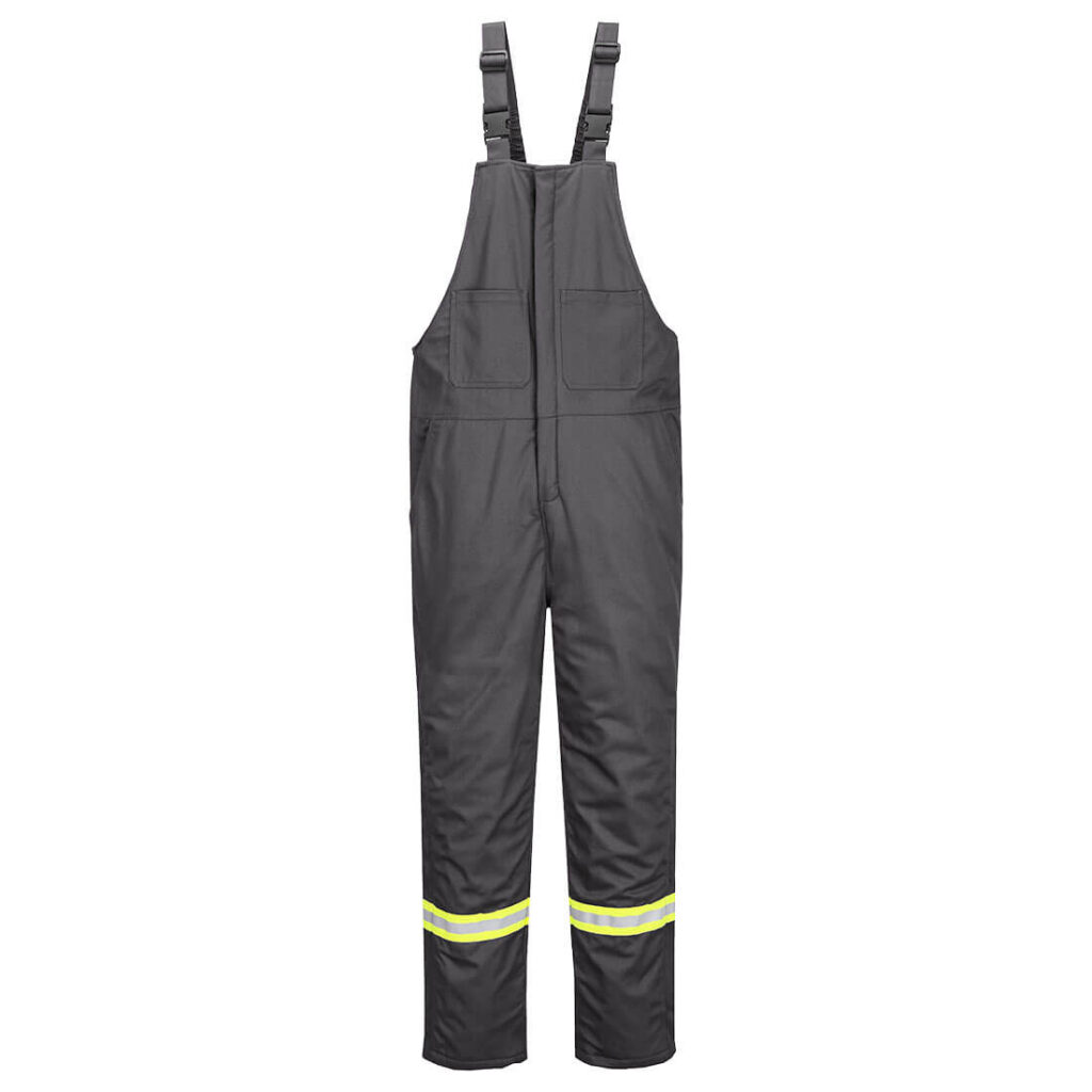 Portwest FR429 Insulated Flame Resistant Winter Bib Pants in Grey, front view