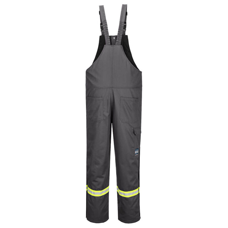 Portwest FR429 Insulated Flame Resistant Winter Bib Pants in Grey, back view