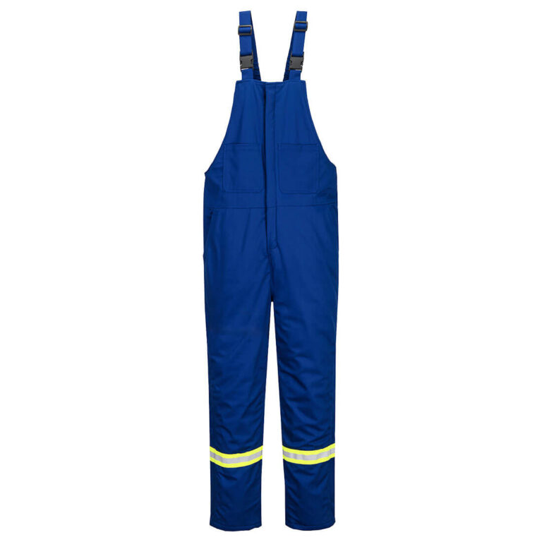 Portwest FR429 Insulated Flame Resistant Winter Bib Pants in Royal Blue, front view