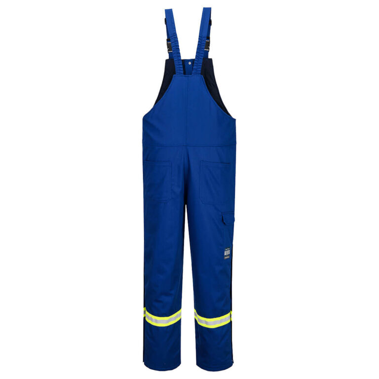 Portwest FR429 Insulated Flame Resistant Winter Bib Pants in Royal Blue, back view