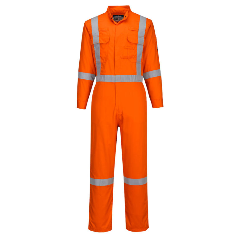 Portwest FR510 Hi-Vis Orange X-Back Flame Resistant Coverall in Orange, Tall fit, front view