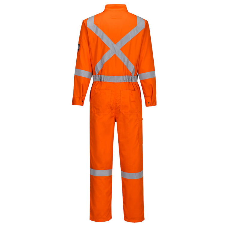 Portwest FR510 Hi-Vis Orange X-Back Flame Resistant Coverall in Orange, Tall fit, back view