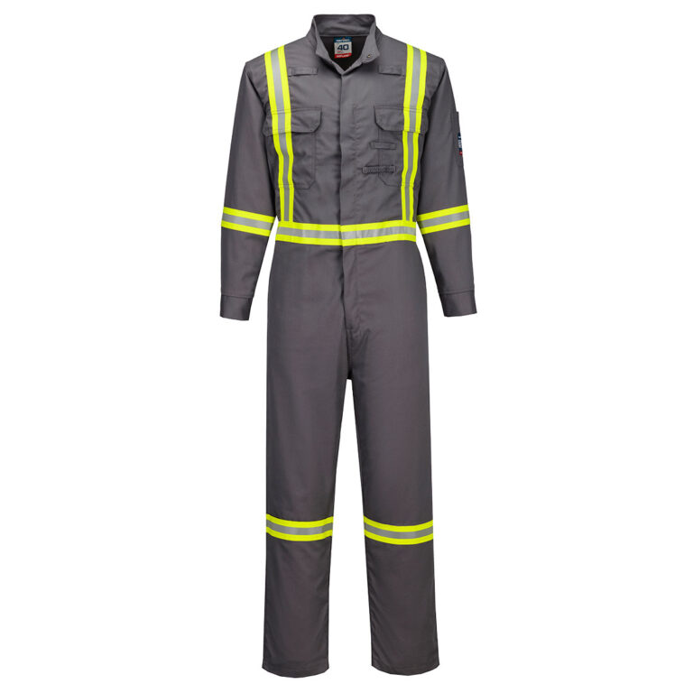 Portwest FR511 X-Back Flame Resistant Coverall in Grey, Tall fit, front view