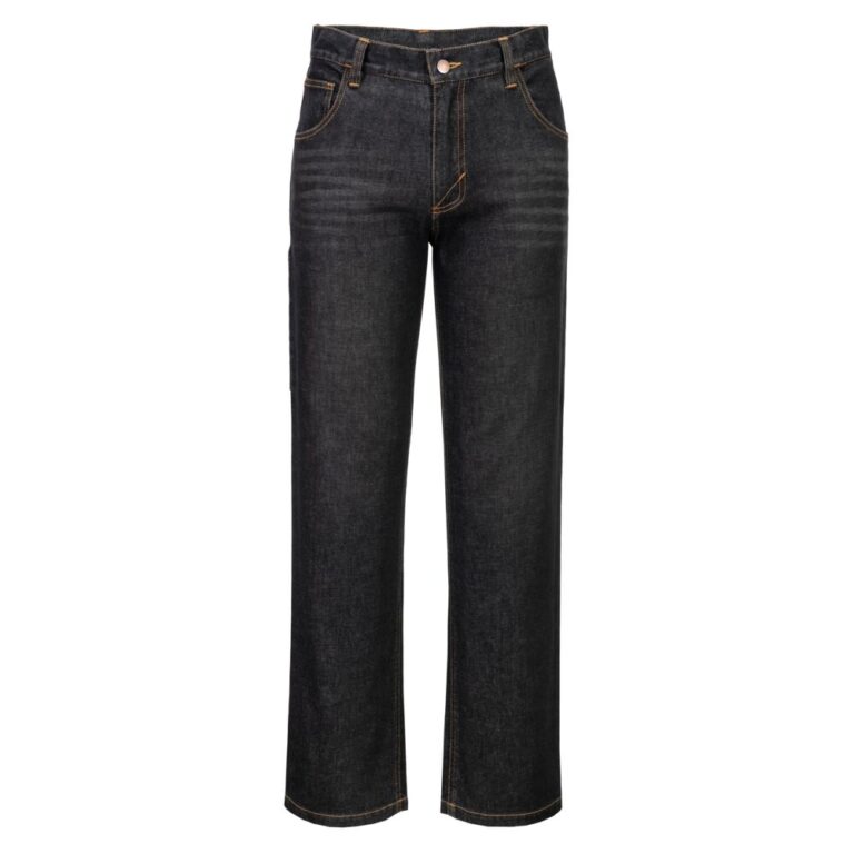 Portwest FR54 Flame Resistant Flex Jeans in Black, Tall fit, front view