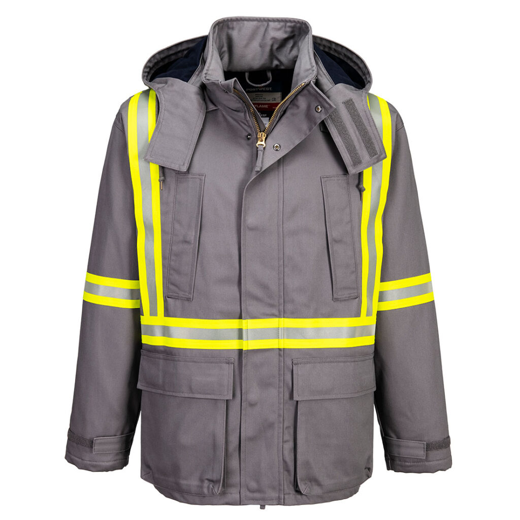 Portwest FR610 Insulated Flame Resistant Parka in Grey, front view