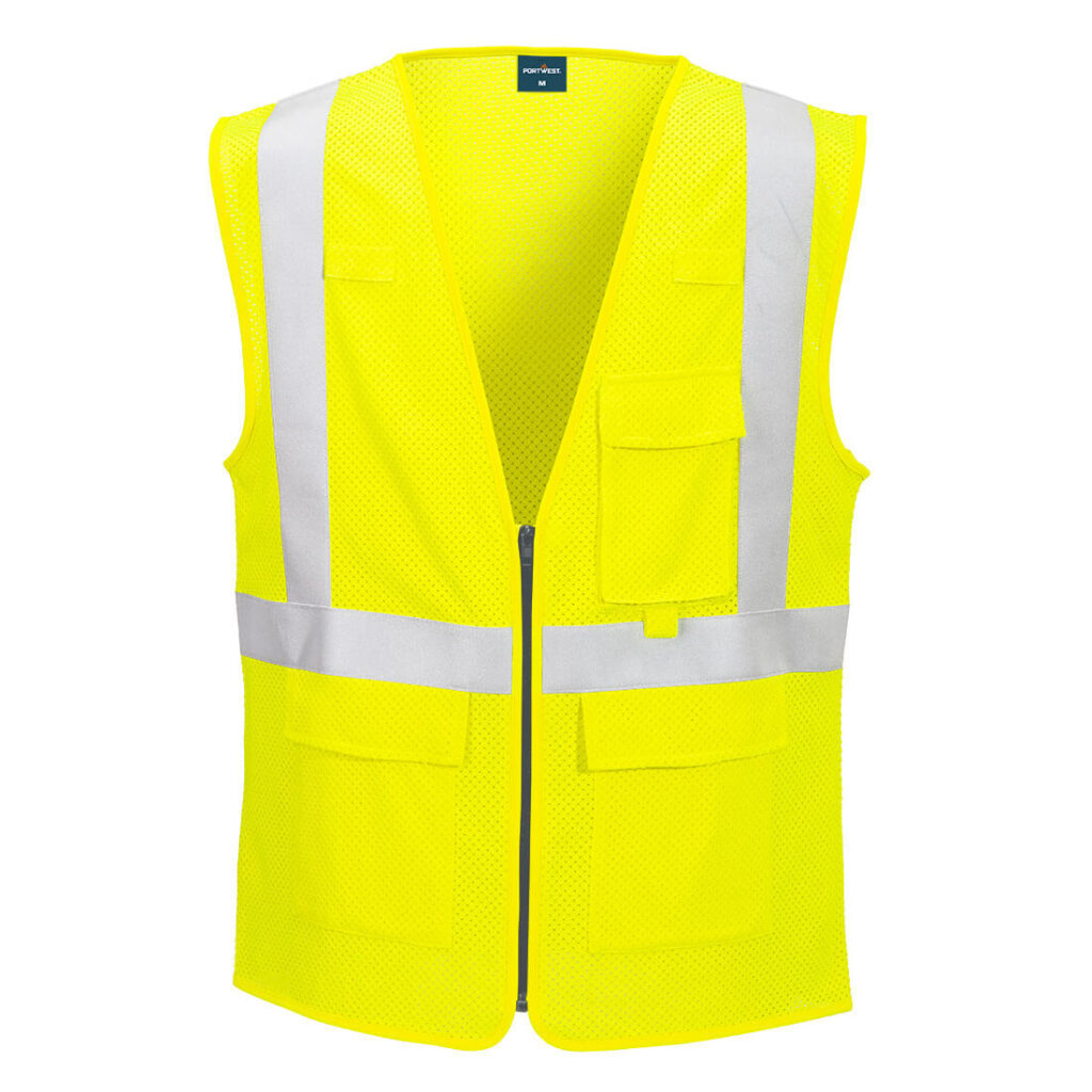 Portwest FR611 Hi-Vis Class 2 Flame Resistant Mesh Vest in Yellow, front view