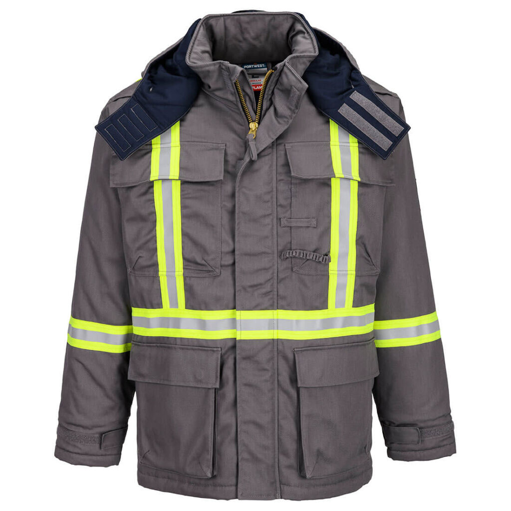 Portwest FR612 X-Back Insulated Flame Resistant Winter Parka in Grey, front view