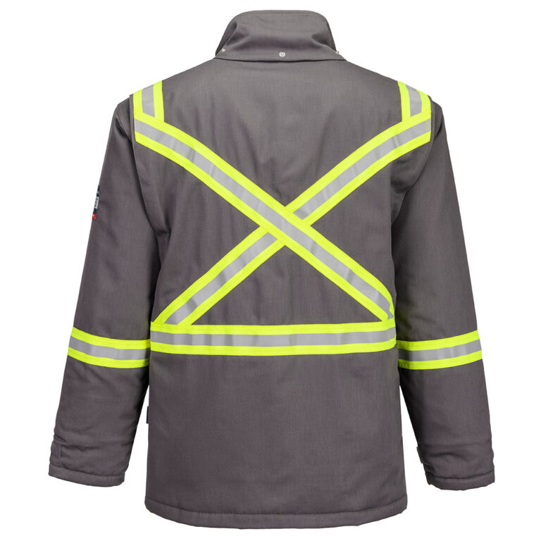 Portwest FR612 X-Back Insulated Flame Resistant Winter Parka in Grey, Tall fit, back view