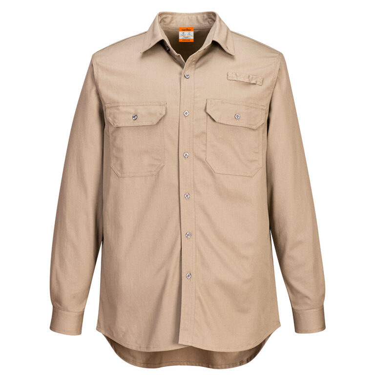 Portwest FR705 Vented Flame Resistant Shirt in Khaki, front view
