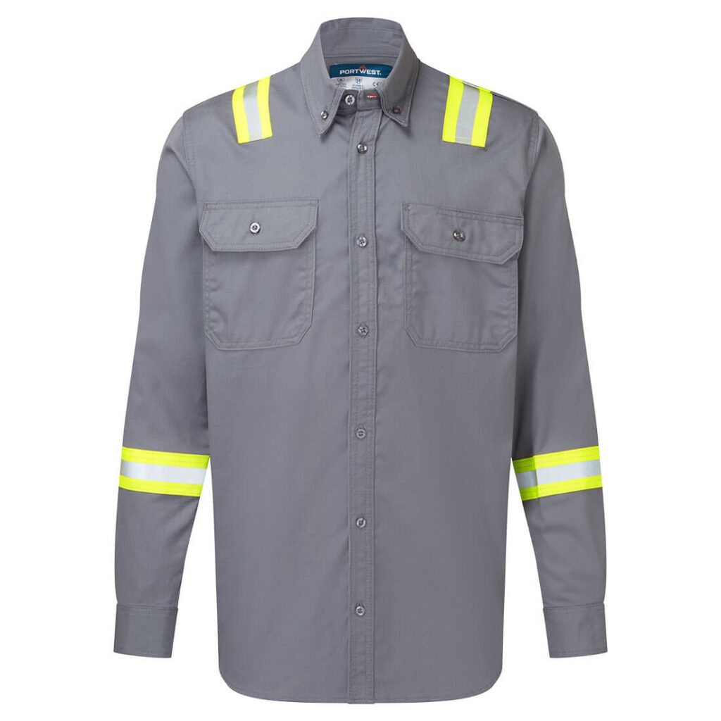 Portwest FR706 Flame Resistant Taped Shirt in Grey, front view