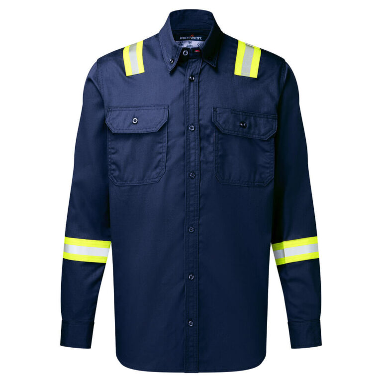Portwest FR706 Flame Resistant Taped Shirt in Navy, front view
