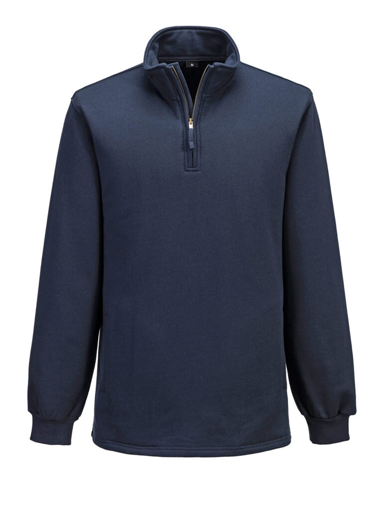 Portwest FR726 1/4 Zip Flame Resistant Sweatshirt in Navy, front view