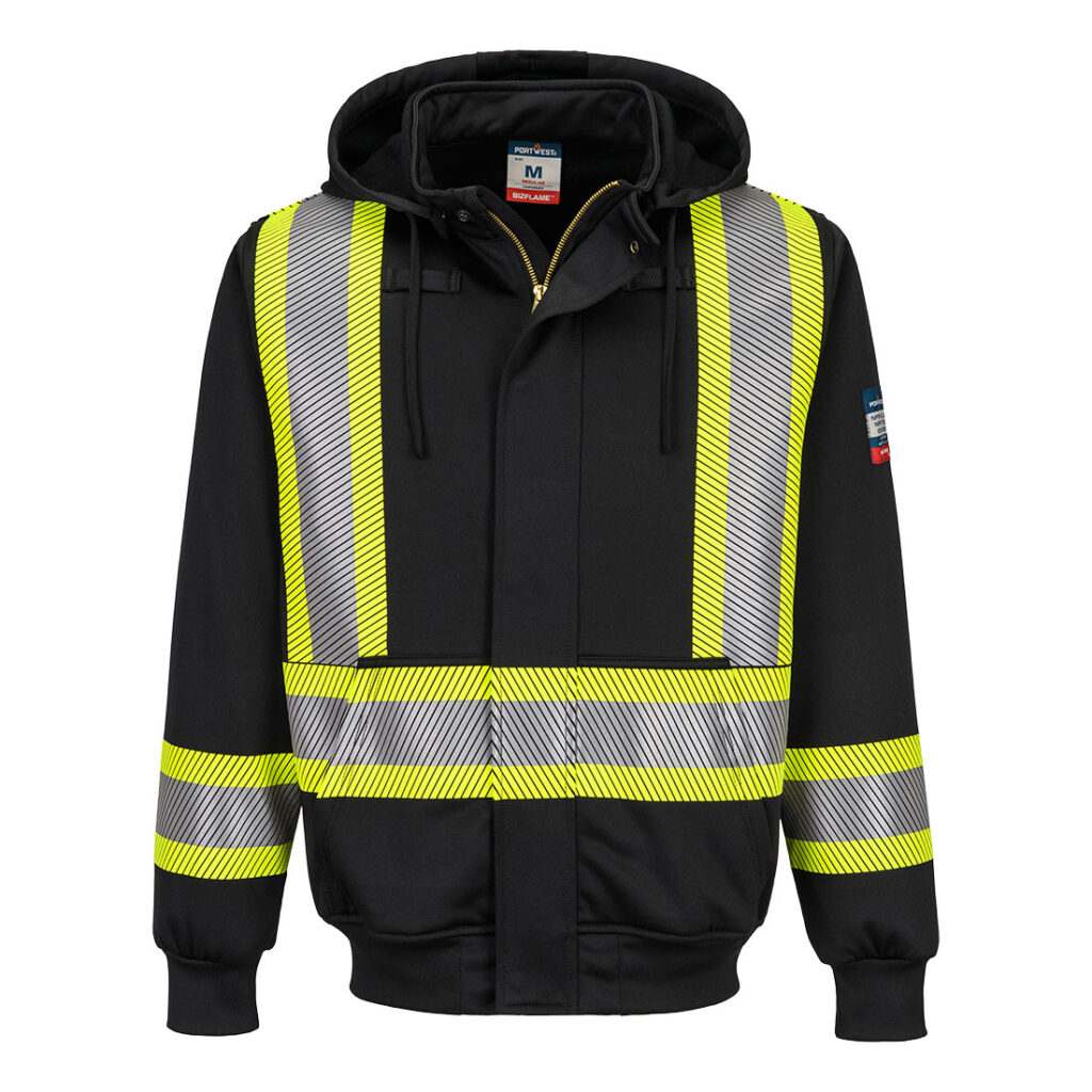 Portwest FR747 X-Back Flame Resistant Hoodie in Black, front view