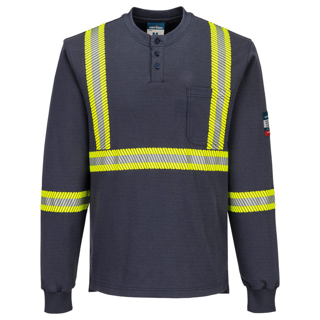 Portwest FR748 X-Back Flame Resistant Henley in Navy, front view