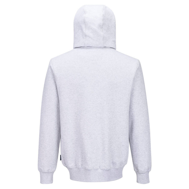 Portwest FR760 Hooded Zipper-Front Flame Resistant Sweatshirt in Grey Marl, back view