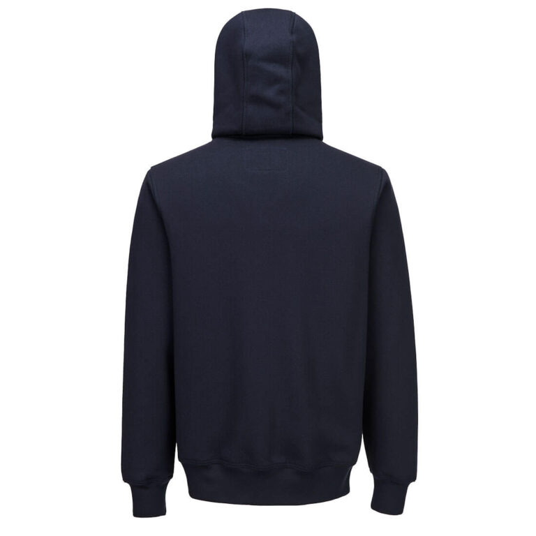 Portwest FR760 Hooded Zipper-Front Flame Resistant Sweatshirt in Navy, back view