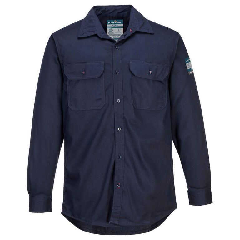 Portwest FR89 Flame Resistant Shirt in Navy, Tall fit, front view