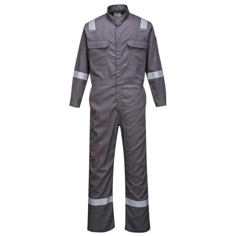 Portwest FR94 Lightweight Flame Resistant Coverall in Grey, Tall fit, front view
