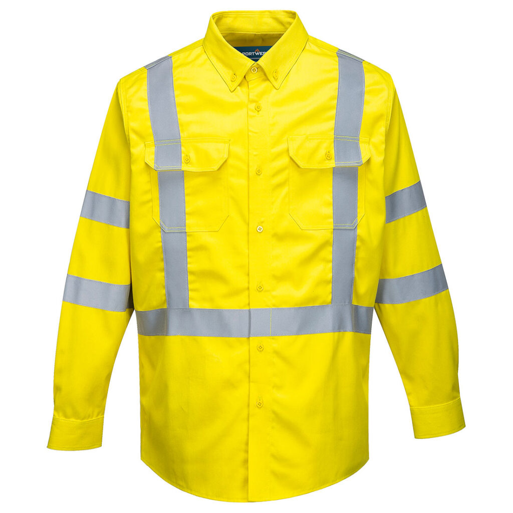 Portwest FR95 Hi-Vis Flame Resistant Shirt in Yellow, front view