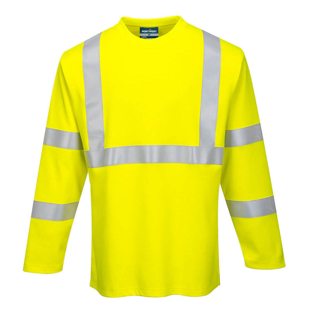 Portwest FR96 Hi-Vis Flame Resistant Long Sleeve T-Shirt in Yellow, front view