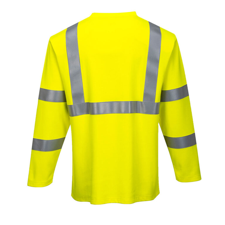 Portwest FR96 Hi-Vis Flame Resistant Long Sleeve T-Shirt in Yellow, back view