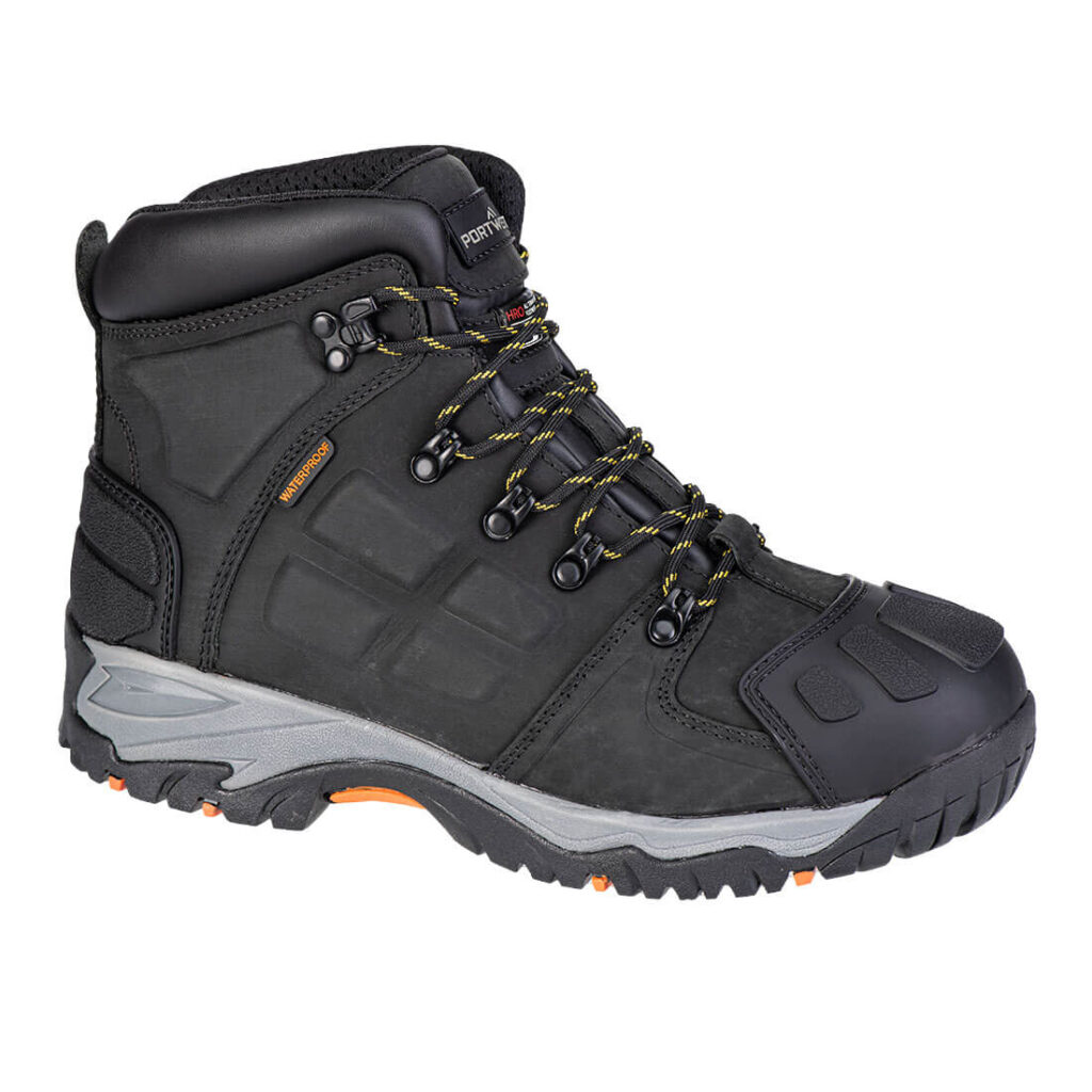 Portwest FT05 Insulated Waterproof Steel Toe Leather Ankle Boot in Black, front view
