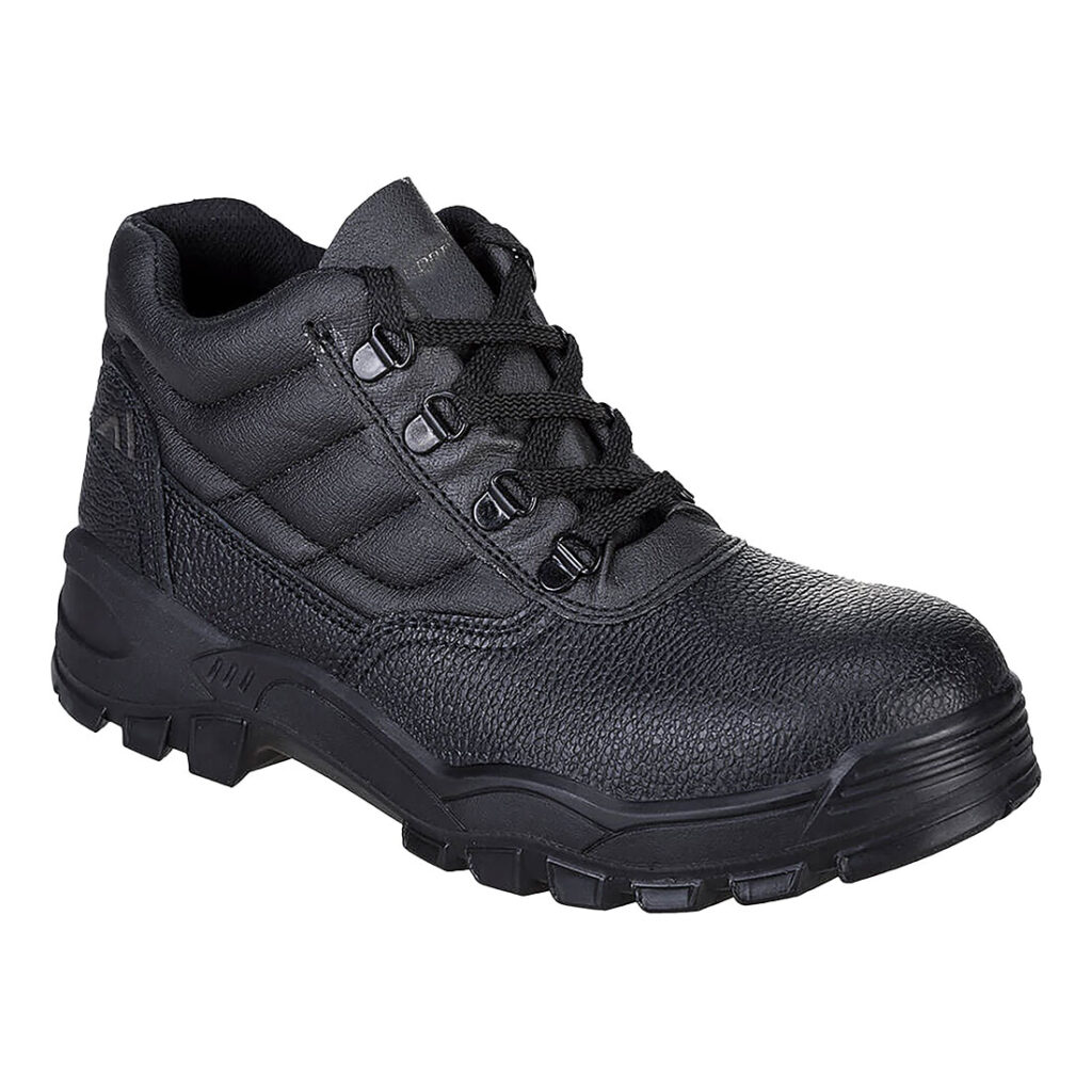 Portwest FW10 Steel Toe Split Leather Mid Boot in Black, front view