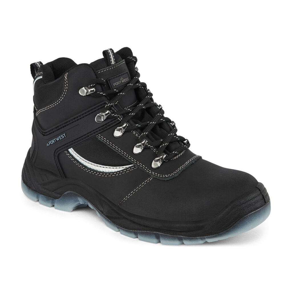 Portwest FW69 Steel Toe Leather Hiker Boot in Black, front view