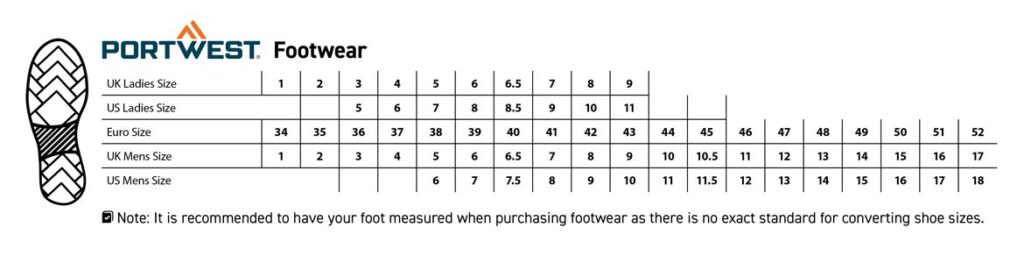 Portwest FW57 size chart