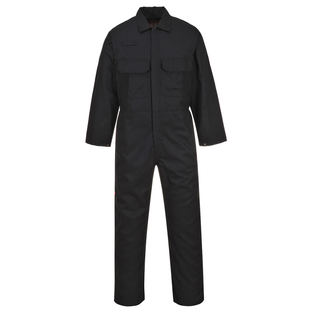 Portwest UBIZ1 Snap Front Flame Resistant Coverall in Black, front view