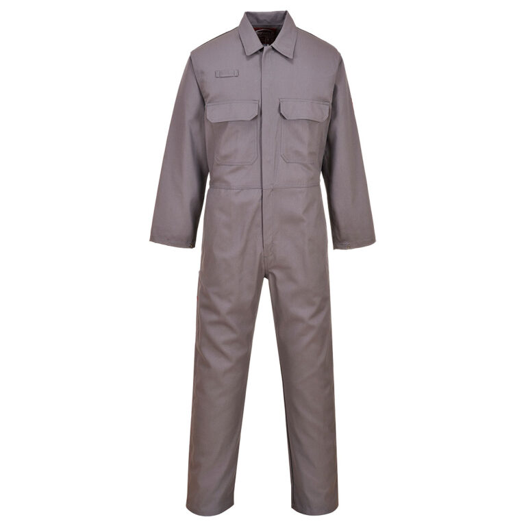 Portwest UBIZ1 Snap Front Flame Resistant Coverall in Grey, front view